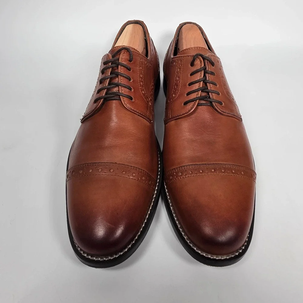 Nunn Bush Norcross Shoes Men's 10M Cognac Leather Cap Toe Oxford Dress Brogue